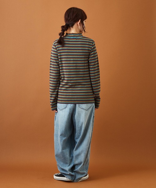 CUBE SUGAR(キューブシュガー)の「ショートスラブフライス ボーダー 長袖 ハイネック(Tシャツ/カットソー・レディース・モカ/ブラック×ホワイト/ホワイト系その他/ブラウン系その他/パープル系その他/グレー×ホワイト・M)」の19枚目の写真