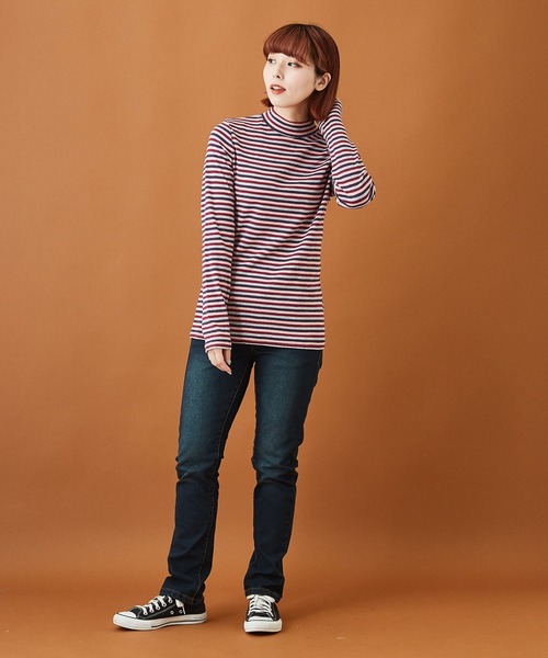 CUBE SUGAR(キューブシュガー)の「ショートスラブフライス ボーダー 長袖 ハイネック(Tシャツ/カットソー・レディース・モカ/ブラック×ホワイト/ホワイト系その他/ブラウン系その他/パープル系その他/グレー×ホワイト・M)」の20枚目の写真