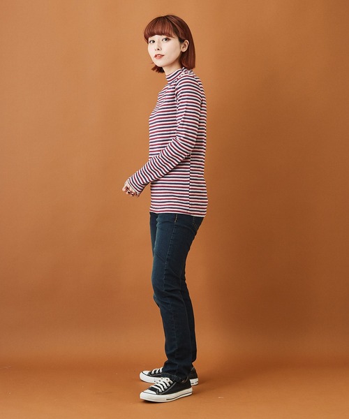 CUBE SUGAR(キューブシュガー)の「ショートスラブフライス ボーダー 長袖 ハイネック(Tシャツ/カットソー・レディース・モカ/ブラック×ホワイト/ホワイト系その他/ブラウン系その他/パープル系その他/グレー×ホワイト・M)」の21枚目の写真