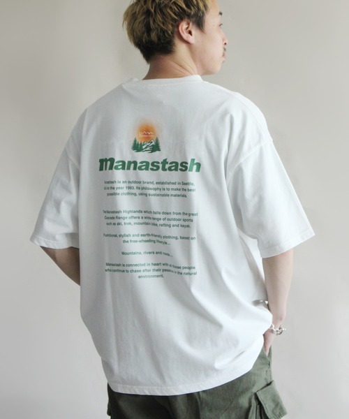 MANASTASH（マナスタッシュ）の「MANASTASH/マナスタッシュ　RECYCLED TEE DAY BREAK リサイクルティーデイブレイク（Tシャツ/カットソー・メンズ・ホワイト/セージグリーン/ブラック・MEDIUM/LARGE/X-LARGE/M/XL）」の2枚目の写真