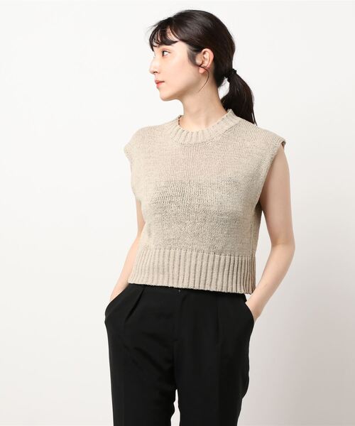 MATCH&more（マッチアンドモア）の「テープヤーンショート丈プルオーバー（ニット/セーター・レディース・カーキ/ホワイト/ベージュ・FREE）」の3枚目の写真