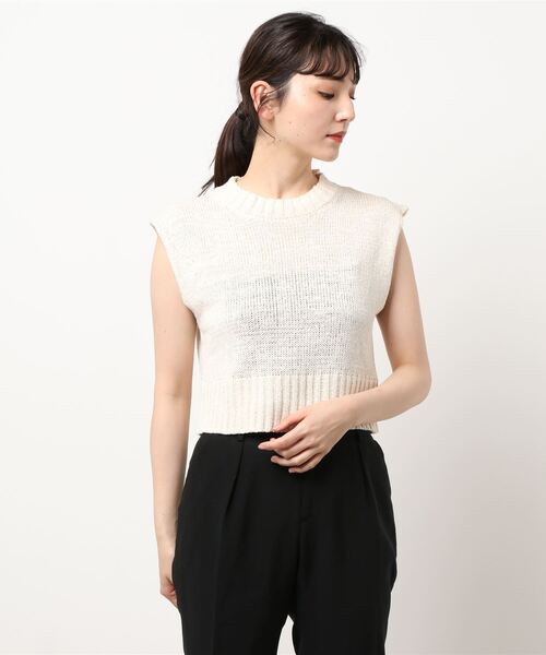 MATCH&more（マッチアンドモア）の「テープヤーンショート丈プルオーバー（ニット/セーター・レディース・カーキ/ホワイト/ベージュ・FREE）」の2枚目の写真