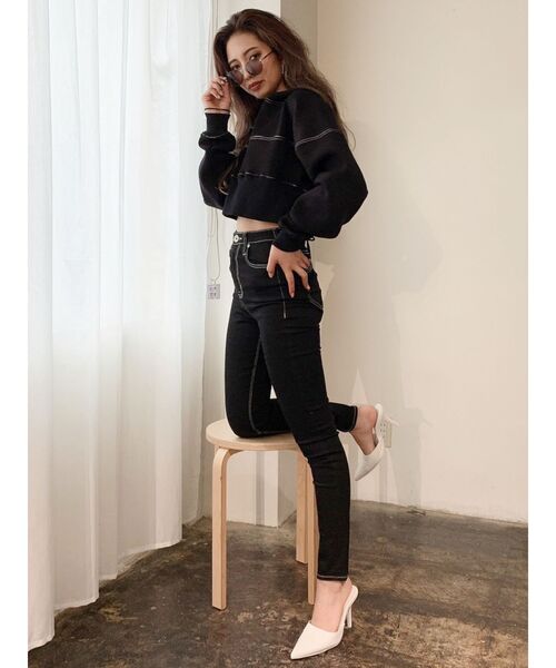 GYDA(ジェイダ)の「バックレースUPポンチショートパーカー(パーカー・レディース・ブラック/オフホワイト・FREE)」の10枚目の写真