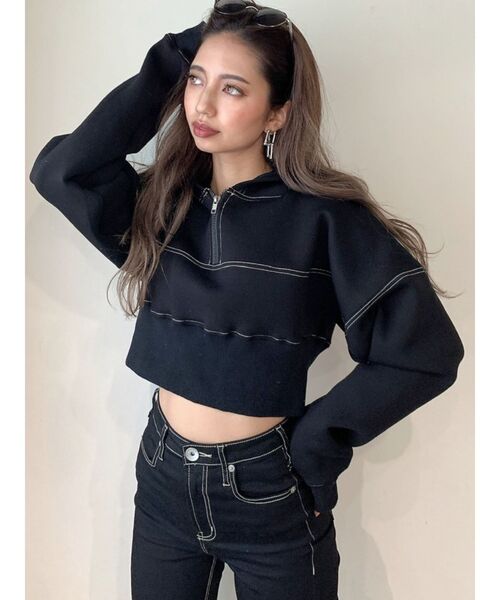 GYDA(ジェイダ)の「バックレースUPポンチショートパーカー(パーカー・レディース・ブラック/オフホワイト・FREE)」の12枚目の写真