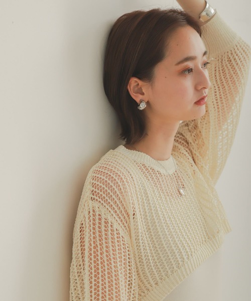 SENSE OF PLACE by URBAN RESEARCH（センスオブプレイスバイアーバンリサーチ）の「ショートメッシュセットプルオーバー（ニット/セーター・レディース・ブラック/ベージュ/アイボリー・ONE）」の4枚目の写真