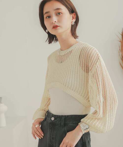 SENSE OF PLACE by URBAN RESEARCH（センスオブプレイスバイアーバンリサーチ）の「ショートメッシュセットプルオーバー（ニット/セーター・レディース・ブラック/ベージュ/アイボリー・ONE）」の5枚目の写真