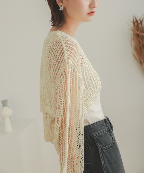 SENSE OF PLACE by URBAN RESEARCH（センスオブプレイスバイアーバンリサーチ）の「ショートメッシュセットプルオーバー（ニット/セーター・レディース・ブラック/ベージュ/アイボリー・ONE）」の6枚目の写真