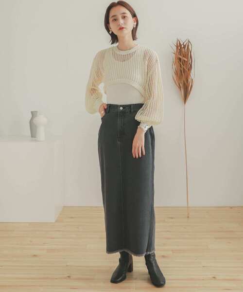 SENSE OF PLACE by URBAN RESEARCH（センスオブプレイスバイアーバンリサーチ）の「ショートメッシュセットプルオーバー（ニット/セーター・レディース・ブラック/ベージュ/アイボリー・ONE）」の8枚目の写真