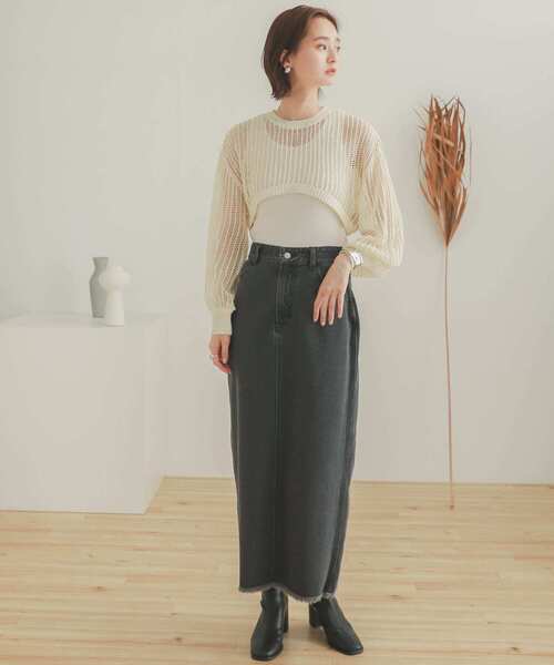 SENSE OF PLACE by URBAN RESEARCH（センスオブプレイスバイアーバンリサーチ）の「ショートメッシュセットプルオーバー（ニット/セーター・レディース・ブラック/ベージュ/アイボリー・ONE）」の9枚目の写真