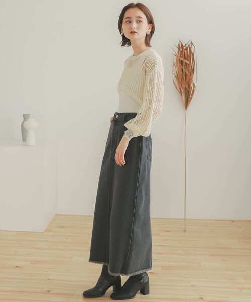 SENSE OF PLACE by URBAN RESEARCH（センスオブプレイスバイアーバンリサーチ）の「ショートメッシュセットプルオーバー（ニット/セーター・レディース・ブラック/ベージュ/アイボリー・ONE）」の10枚目の写真