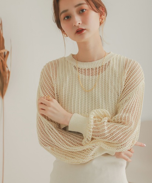 SENSE OF PLACE by URBAN RESEARCH（センスオブプレイスバイアーバンリサーチ）の「ショートメッシュセットプルオーバー（ニット/セーター・レディース・ブラック/ベージュ/アイボリー・ONE）」の13枚目の写真