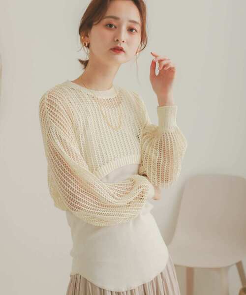 SENSE OF PLACE by URBAN RESEARCH（センスオブプレイスバイアーバンリサーチ）の「ショートメッシュセットプルオーバー（ニット/セーター・レディース・ブラック/ベージュ/アイボリー・ONE）」の14枚目の写真