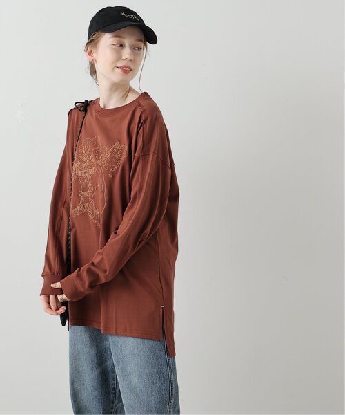 DOUBLE NAME（ダブルネーム）の「TREE HOUSE恐竜刺しゅうロンTEE（Tシャツ/カットソー・レディース・ベージュ/ブラウン/オフホワイト/スミクロ・FREE）」の11枚目の写真