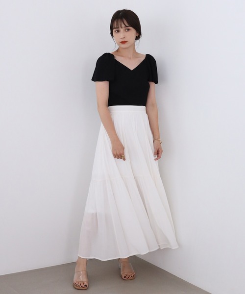 one after another NICE CLAUP(ワンアフターアナザーナイスクラップ)の「袖フレアクロスサマーニット(ニット/セーター・レディース・オフホワイト/ブラック/ベージュ/オレンジ・FREE)」の17枚目の写真