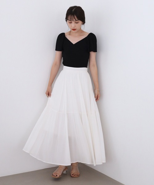 one after another NICE CLAUP(ワンアフターアナザーナイスクラップ)の「袖フレアクロスサマーニット(ニット/セーター・レディース・オフホワイト/ブラック/ベージュ/オレンジ・FREE)」の18枚目の写真