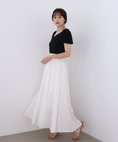 one after another NICE CLAUP(ワンアフターアナザーナイスクラップ)の「袖フレアクロスサマーニット(ニット/セーター・レディース・オフホワイト/ブラック/ベージュ/オレンジ・FREE)」の21枚目の写真