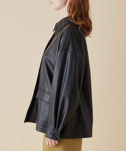 MADEMOISELLE ROPE'（マドモアゼル ロペ）の「フェイクレザーベルテッドブルゾン（ライダースジャケット・レディース・ブラック/ブラウン・38）」の11枚目の写真