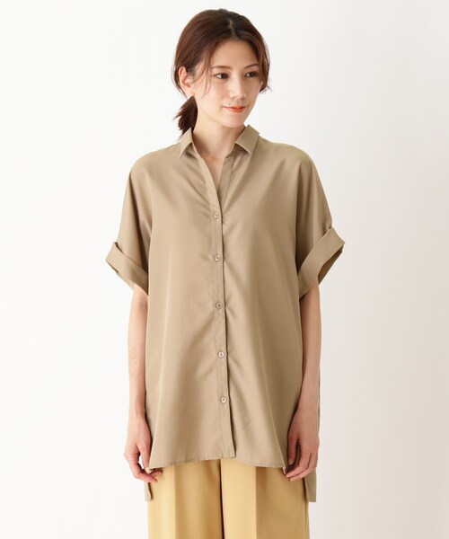 SHOO・LA・RUE（シューラルー）の「◆脇スリット前開きスキッパーシャツ（シャツ/ブラウス・レディース・レンガ/オフホワイト/ダークグリーン/ブラウン系・00）」の12枚目の写真