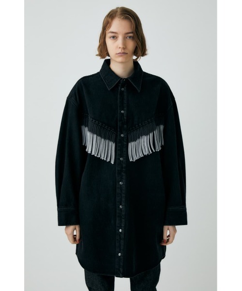 MOUSSY（マウジー）の「FRINGE DENIM SHIRT ドレス（ワンピース・レディース・ブルー/ブラック・FREE）」の3枚目の写真
