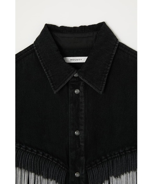 MOUSSY（マウジー）の「FRINGE DENIM SHIRT ドレス（ワンピース・レディース・ブルー/ブラック・FREE）」の7枚目の写真