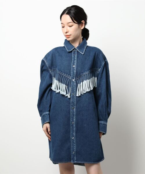 MOUSSY（マウジー）の「FRINGE DENIM SHIRT ドレス（ワンピース・レディース・ブルー/ブラック・FREE）」の13枚目の写真