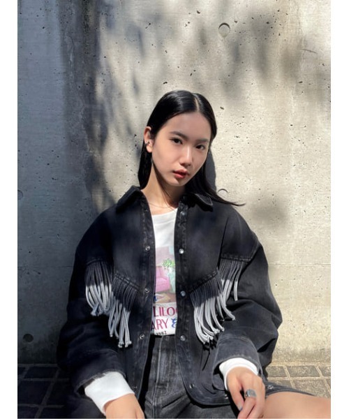 MOUSSY（マウジー）の「FRINGE DENIM SHIRT ドレス（ワンピース・レディース・ブルー/ブラック・FREE）」の18枚目の写真