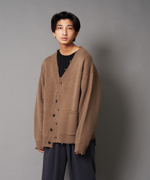 UNIIT（ユニット）の「【UNIIT/ユニット】ダメージニットルーズビッグシルエットカーディガン（カーディガン/ボレロ・メンズ・ダークグリーン/ベージュ/グリーン/杢グレー・SMALL/MEDIUM/LARGE）」の10枚目の写真