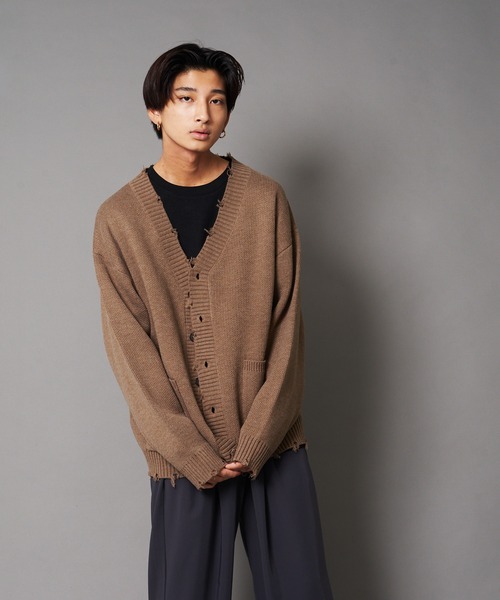 UNIIT（ユニット）の「【UNIIT/ユニット】ダメージニットルーズビッグシルエットカーディガン（カーディガン/ボレロ・メンズ・ダークグリーン/ベージュ/グリーン/杢グレー・SMALL/MEDIUM/LARGE）」の11枚目の写真