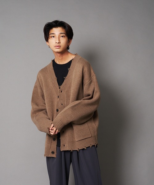 UNIIT（ユニット）の「【UNIIT/ユニット】ダメージニットルーズビッグシルエットカーディガン（カーディガン/ボレロ・メンズ・ダークグリーン/ベージュ/グリーン/杢グレー・SMALL/MEDIUM/LARGE）」の13枚目の写真