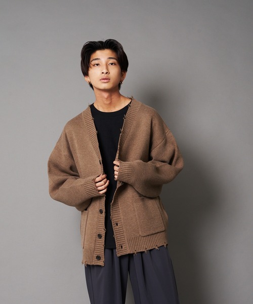 UNIIT（ユニット）の「【UNIIT/ユニット】ダメージニットルーズビッグシルエットカーディガン（カーディガン/ボレロ・メンズ・ダークグリーン/ベージュ/グリーン/杢グレー・SMALL/MEDIUM/LARGE）」の14枚目の写真