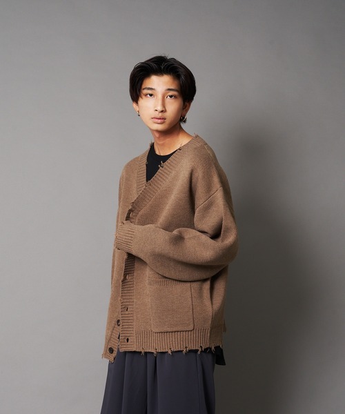 UNIIT（ユニット）の「【UNIIT/ユニット】ダメージニットルーズビッグシルエットカーディガン（カーディガン/ボレロ・メンズ・ダークグリーン/ベージュ/グリーン/杢グレー・SMALL/MEDIUM/LARGE）」の15枚目の写真