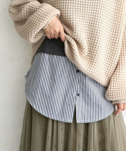 osharewalker（オシャレウォーカー）の「【廃盤】『シャツ切り替え裏起毛インナーカットソー』（Tシャツ/カットソー・レディース・ブラック/ネイビー/グレー/オフホワイト/ブラック×ホワイト・LL/M/L）」の5枚目の写真