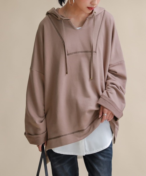 osharewalker（オシャレウォーカー）の「【廃盤】『シャツ切り替え裏起毛インナーカットソー』（Tシャツ/カットソー・レディース・ブラック/ネイビー/グレー/オフホワイト/ブラック×ホワイト・LL/M/L）」の7枚目の写真