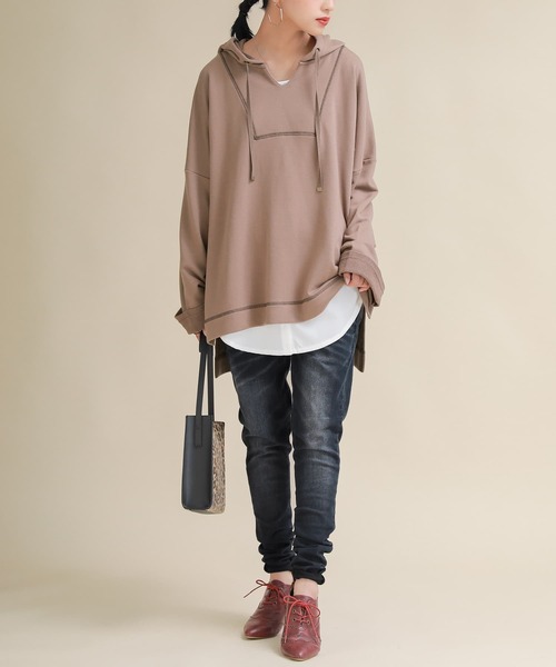 osharewalker（オシャレウォーカー）の「【廃盤】『シャツ切り替え裏起毛インナーカットソー』（Tシャツ/カットソー・レディース・ブラック/ネイビー/グレー/オフホワイト/ブラック×ホワイト・LL/M/L）」の8枚目の写真