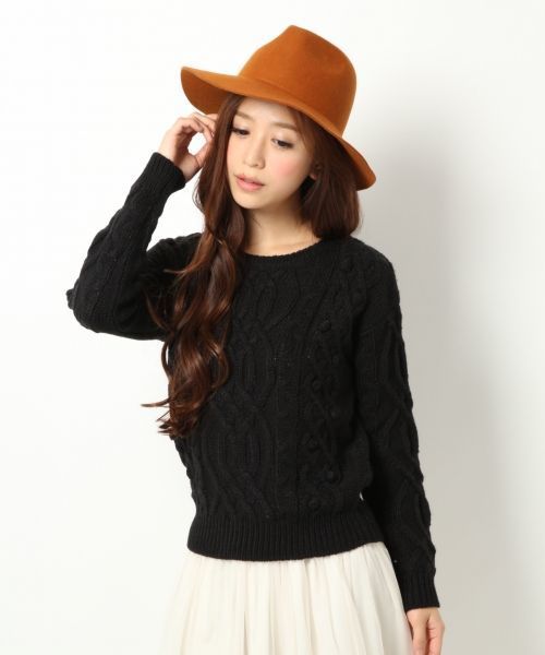 Heather（ヘザー）の「ケーブルポンポンニット　558785（ニット/セーター・レディース・オフホワイト/ブラック/グレー/グリーン・FREE）」の3枚目の写真