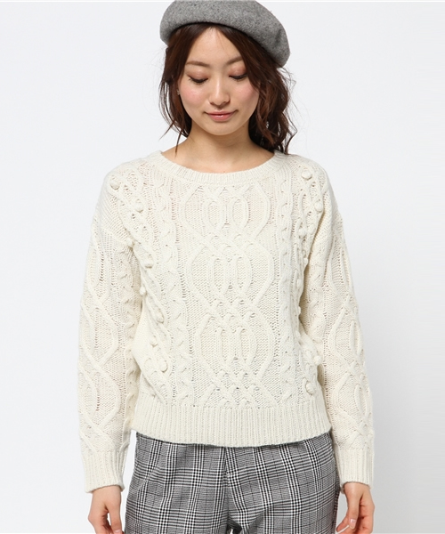 Heather（ヘザー）の「ケーブルポンポンニット　558785（ニット/セーター・レディース・オフホワイト/ブラック/グレー/グリーン・FREE）」の5枚目の写真