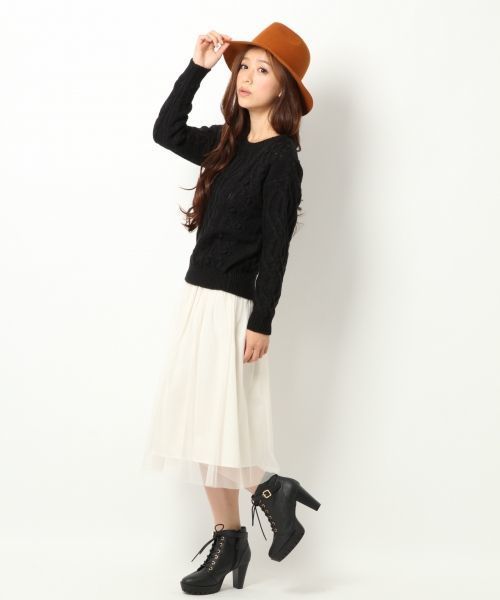 Heather（ヘザー）の「ケーブルポンポンニット　558785（ニット/セーター・レディース・オフホワイト/ブラック/グレー/グリーン・FREE）」の14枚目の写真