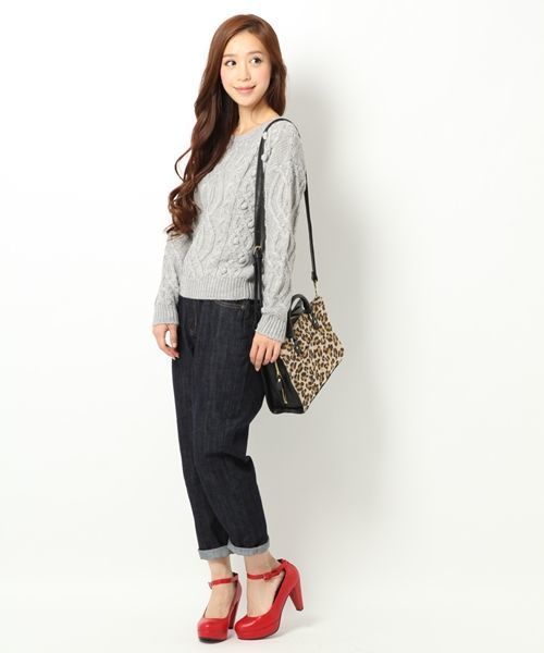 Heather（ヘザー）の「ケーブルポンポンニット　558785（ニット/セーター・レディース・オフホワイト/ブラック/グレー/グリーン・FREE）」の15枚目の写真