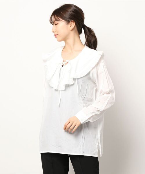 ehka sopo（エヘカソポ）の「ラッフルチュニックブラウス（シャツ/ブラウス・レディース・ブラック/ベージュ/オフホワイト/キナリ・ﾌﾘ-）」の14枚目の写真