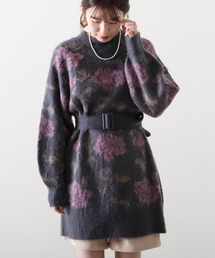 花柄ジャガードミニニットワンピース