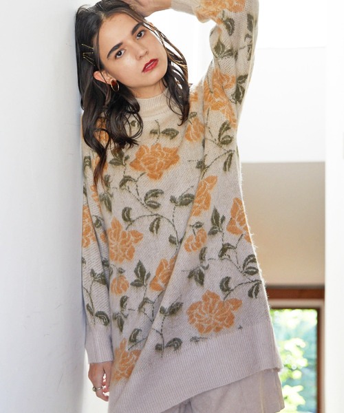 Cheek(チーク)の「花柄ジャガードミニニットワンピース(ワンピース・レディース・ベージュ/チャコールグレー/グレー・MEDIUM)」の10枚目の写真