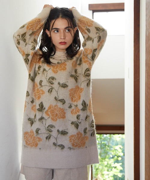 Cheek(チーク)の「花柄ジャガードミニニットワンピース(ワンピース・レディース・ベージュ/チャコールグレー/グレー・MEDIUM)」の11枚目の写真