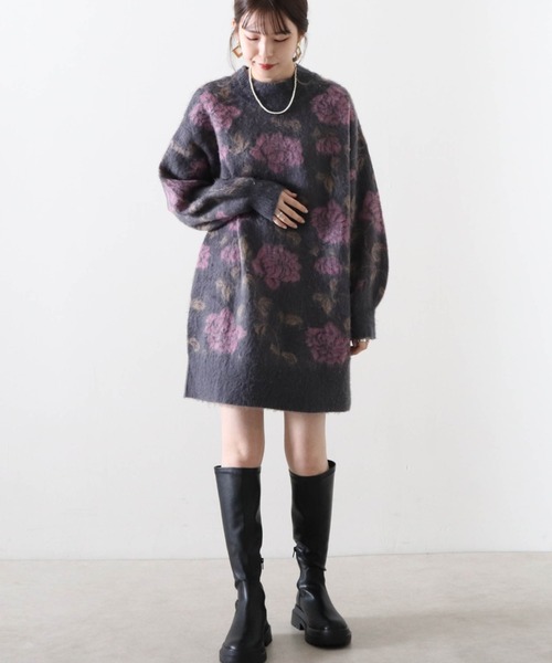 Cheek(チーク)の「花柄ジャガードミニニットワンピース(ワンピース・レディース・ベージュ/チャコールグレー/グレー・MEDIUM)」の13枚目の写真