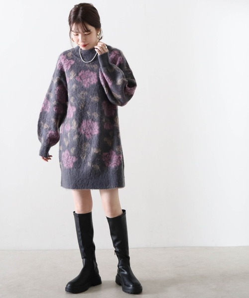 Cheek(チーク)の「花柄ジャガードミニニットワンピース(ワンピース・レディース・ベージュ/チャコールグレー/グレー・MEDIUM)」の14枚目の写真