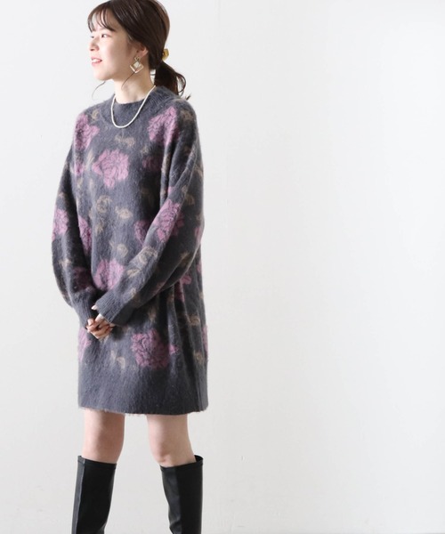 Cheek(チーク)の「花柄ジャガードミニニットワンピース(ワンピース・レディース・ベージュ/チャコールグレー/グレー・MEDIUM)」の15枚目の写真