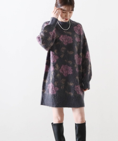 Cheek(チーク)の「花柄ジャガードミニニットワンピース(ワンピース・レディース・ベージュ/チャコールグレー/グレー・MEDIUM)」の17枚目の写真