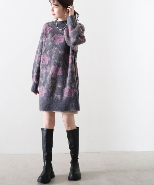 Cheek(チーク)の「花柄ジャガードミニニットワンピース(ワンピース・レディース・ベージュ/チャコールグレー/グレー・MEDIUM)」の16枚目の写真