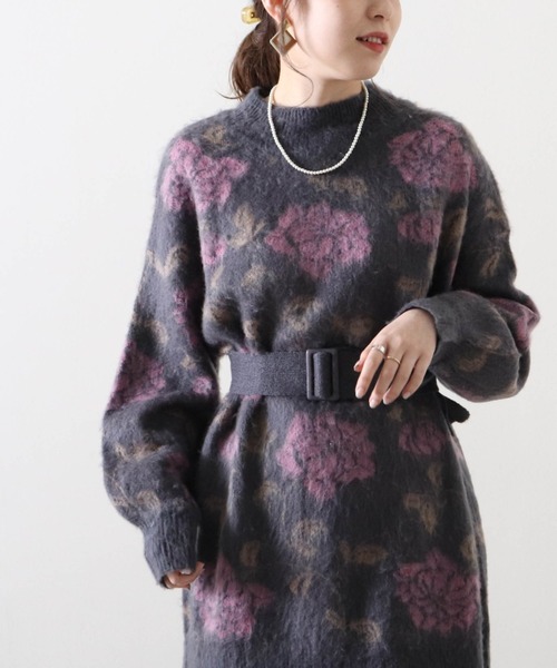 Cheek(チーク)の「花柄ジャガードミニニットワンピース(ワンピース・レディース・ベージュ/チャコールグレー/グレー・MEDIUM)」の20枚目の写真