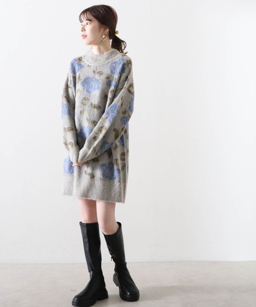 Cheek(チーク)の「花柄ジャガードミニニットワンピース(ワンピース・レディース・ベージュ/チャコールグレー/グレー・MEDIUM)」の22枚目の写真