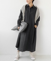 ウォッシャブルAラインシャツワンピース◆